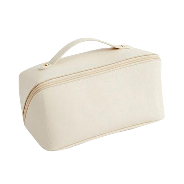 Portable PU Leather Cosmetic Bag Large for Home Short Trip Bathroom White