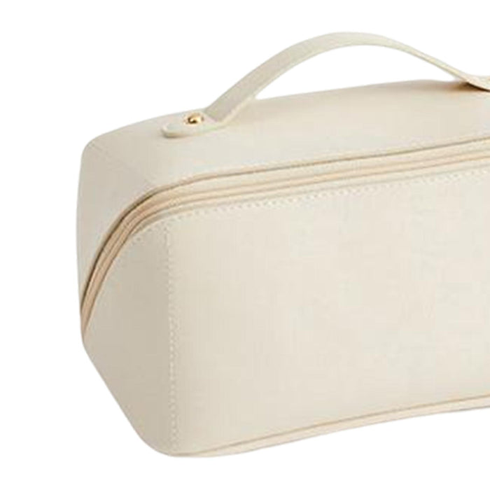 Portable PU Leather Cosmetic Bag Large for Home Short Trip Bathroom White