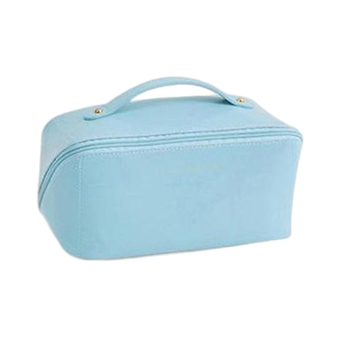 Portable PU Leather Cosmetic Bag Large for Home Short Trip Bathroom Blue