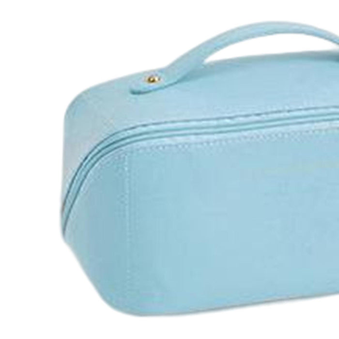 Portable PU Leather Cosmetic Bag Large for Home Short Trip Bathroom Blue