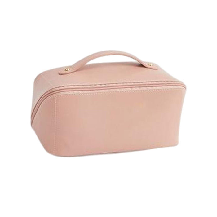 Portable PU Leather Cosmetic Bag Large for Home Short Trip Bathroom Pink