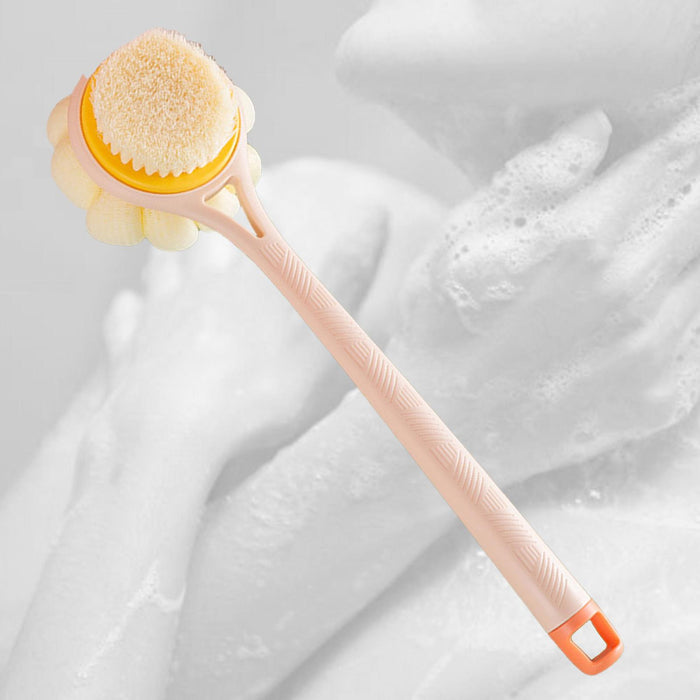 Crofta 2 in 1 Long Handle Shower Body Brush Body Exfoliator for Elderly Men/Women Pink Hair Brush