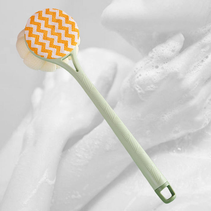 Crofta 2 in 1 Long Handle Shower Body Brush Body Exfoliator for Elderly Men/Women Green Cloth Brush