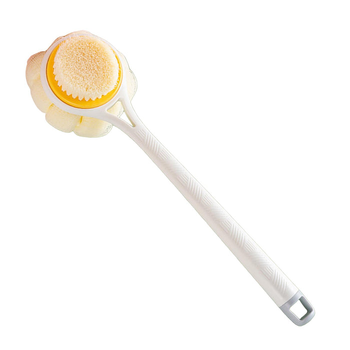 Crofta 2 in 1 Long Handle Shower Body Brush Body Exfoliator for Elderly Men/Women White Hair Brush