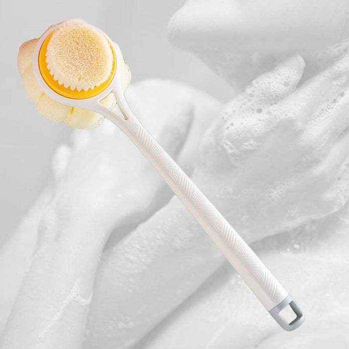 Crofta 2 in 1 Long Handle Shower Body Brush Body Exfoliator for Elderly Men/Women White Hair Brush