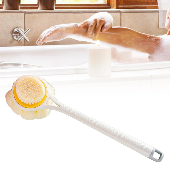 Crofta 2 in 1 Long Handle Shower Body Brush Body Exfoliator for Elderly Men/Women White Hair Brush