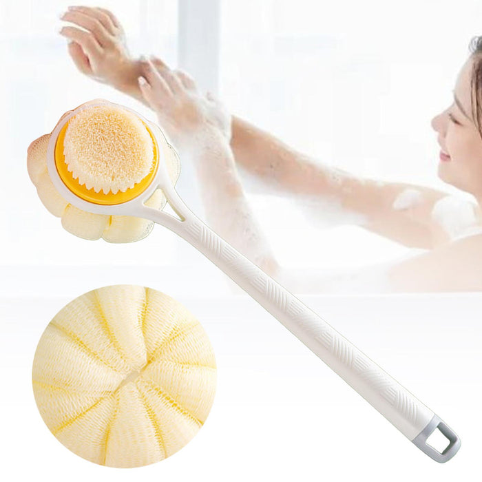 Crofta 2 in 1 Long Handle Shower Body Brush Body Exfoliator for Elderly Men/Women White Hair Brush