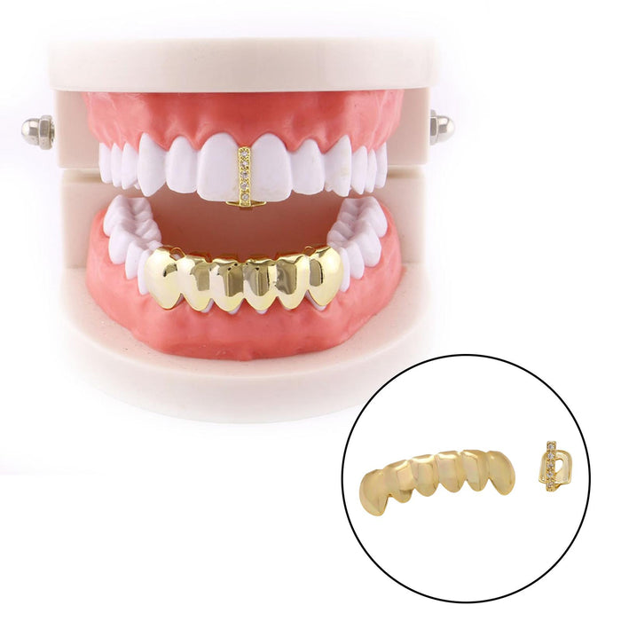 Crofta 18k Plated Grills Hip Hop Punk Upper Lower Sparkling for Men Women Gift golden