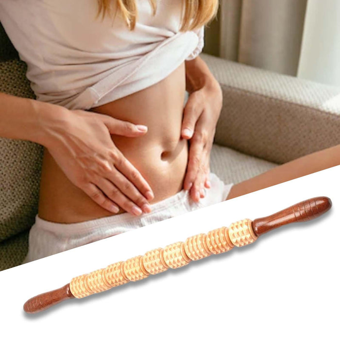 Crofta Wooden Massage Roller Sticks Body Sculpting Tools for Belly Waist Thigh Yellow