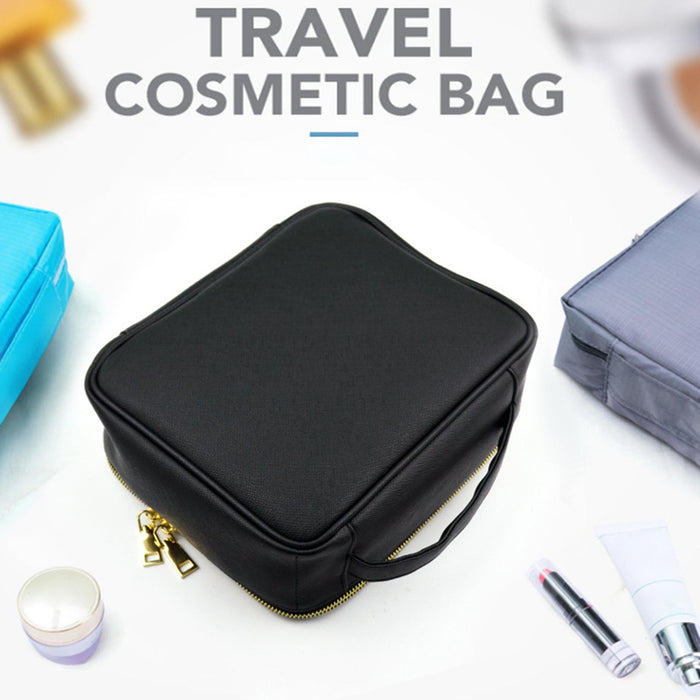 Crofta Makeup Cosmetic Bag Container Washable Organizer Portable PU for Jewelry Black