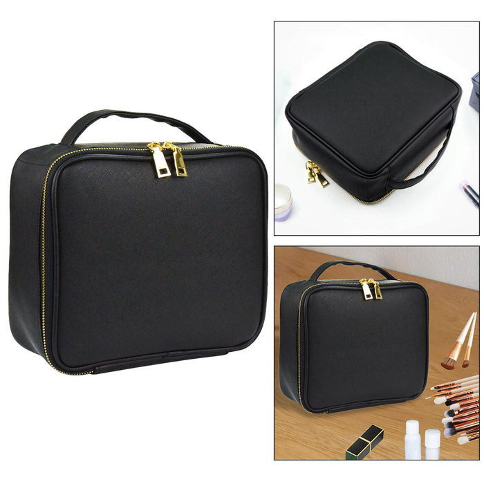 Crofta Makeup Cosmetic Bag Container Washable Organizer Portable PU for Jewelry Black