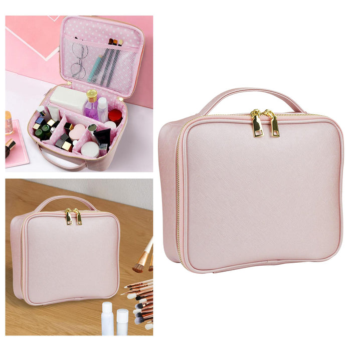 Crofta Makeup Cosmetic Bag Container Washable Organizer Portable PU for Jewelry Pink