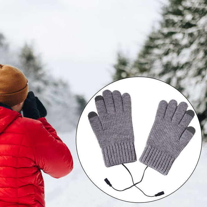 Crofta USB Heated Gloves 3 Temperature Settings Warm for Typing Hiking Men Women Gray