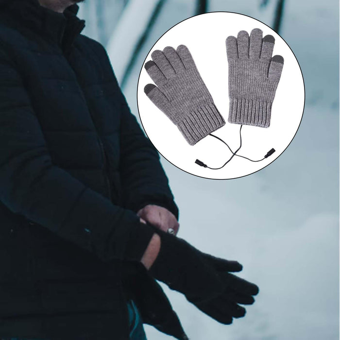 Crofta USB Heated Gloves 3 Temperature Settings Warm for Typing Hiking Men Women Gray