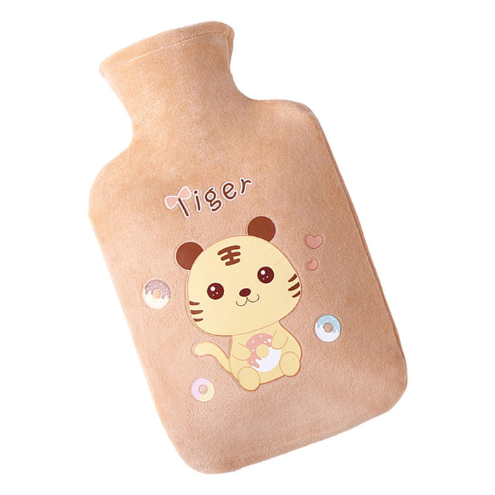 Crofta Plush Hot Water Bottle Thickened Leakproof PVC for Waist Travel Shoulders Brown 500ml