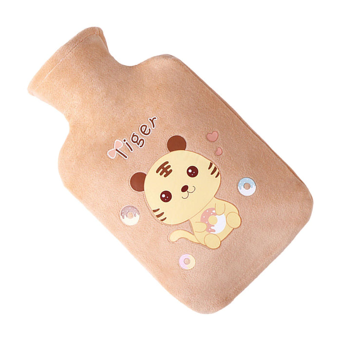 Crofta Plush Hot Water Bottle Thickened Leakproof PVC for Waist Travel Shoulders Brown 500ml