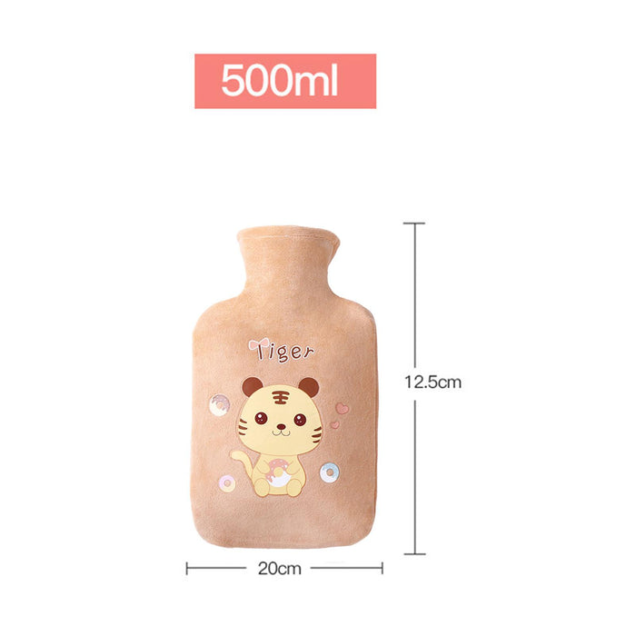 Crofta Plush Hot Water Bottle Thickened Leakproof PVC for Waist Travel Shoulders Brown 500ml