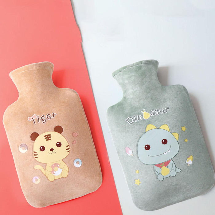 Crofta Plush Hot Water Bottle Thickened Leakproof PVC for Waist Travel Shoulders Brown 500ml