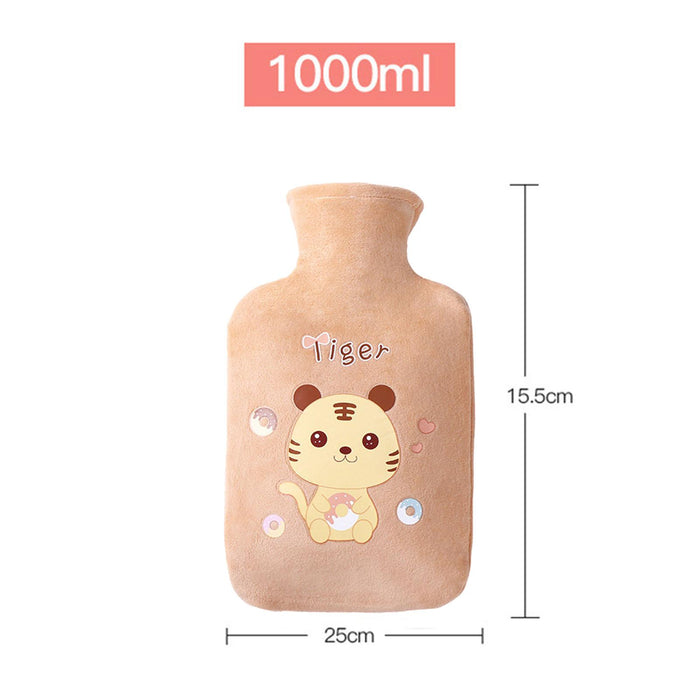 Crofta Plush Hot Water Bottle Thickened Leakproof PVC for Waist Travel Shoulders Brown 1000ml