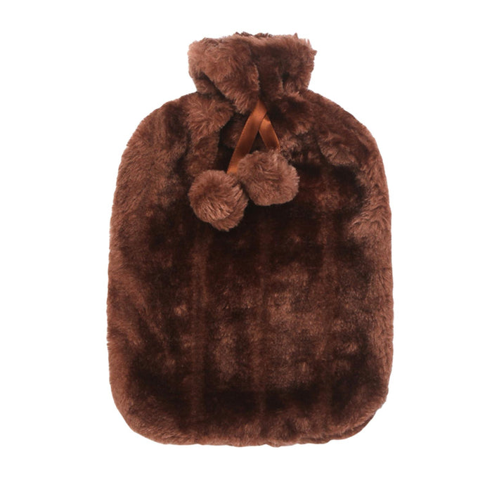 Crofta Plush Hot Water Bottle with Cover 2L Winter Warm Soft Large for Outdoor Brown