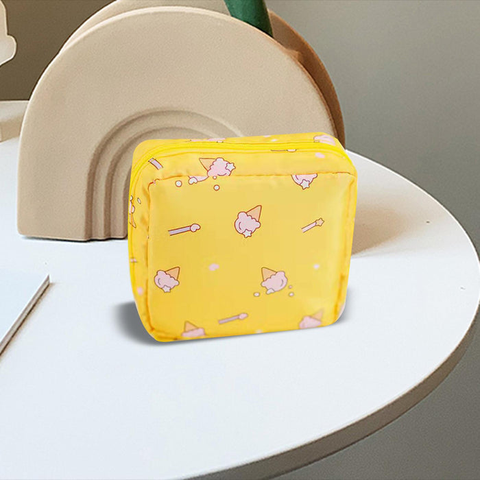 Crofta Women Girls Sanitary Napkin Storage Bag Lovely for School Earphones Cards Yellow Ice Cream