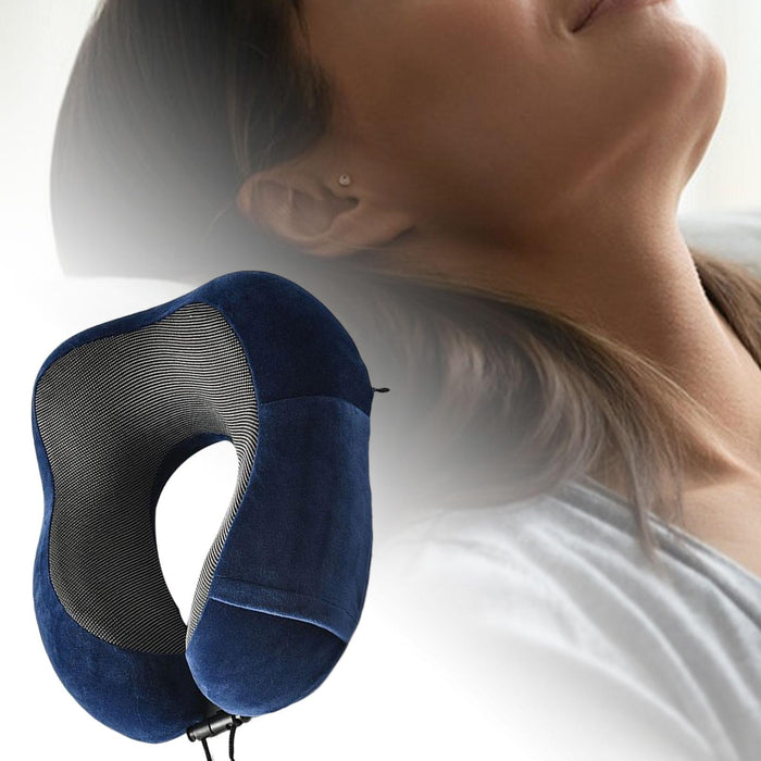 Crofta Ushape Neck Pillow Travel Washable Sleep Memory Foam Supplies Head Blue