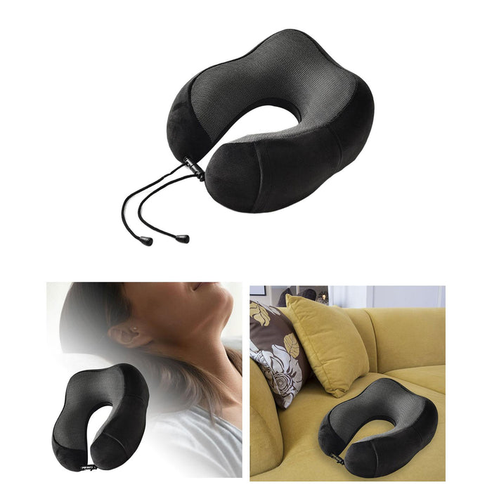 Crofta Ushape Neck Pillow Travel Washable Sleep Memory Foam Supplies Head Black