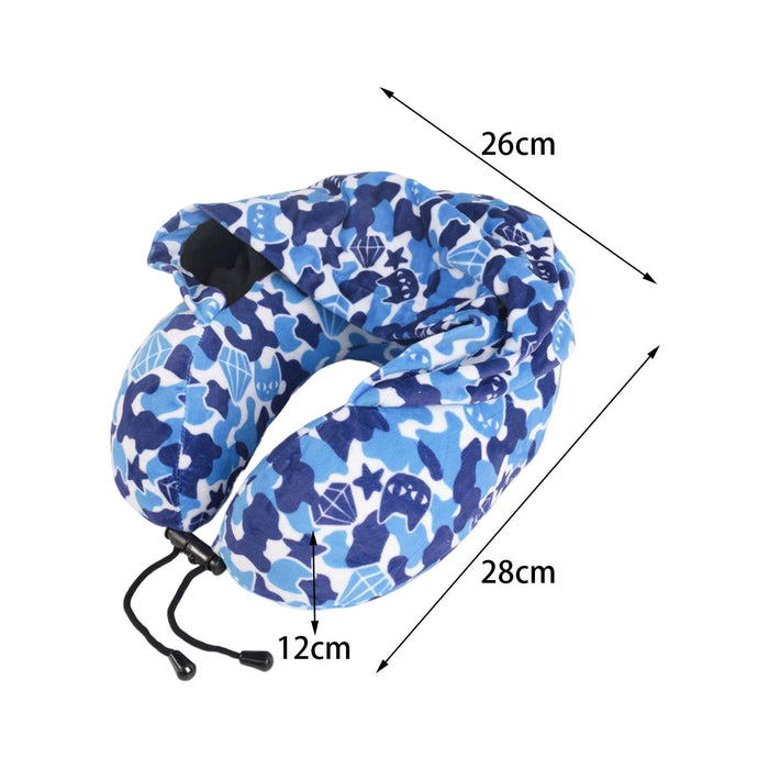 Crofta Ergonomic Memory Foam Neck Travel Pillow with Hoodie for Airplane Car Home Blue