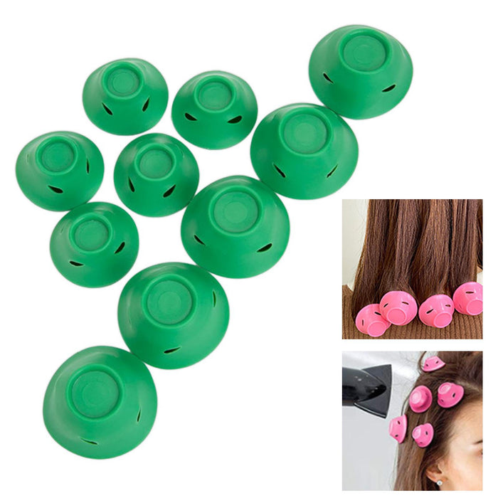 Crofta 10 Pieces Silicone Hair Rollers Curling Rods Headband Gift Household Durable Green