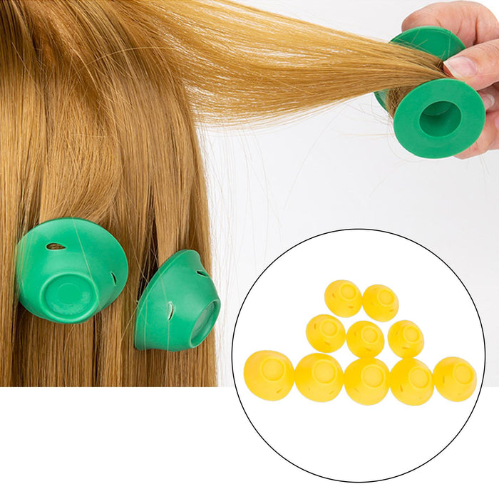 Crofta 10 Pieces Silicone Hair Rollers Curling Rods Headband Gift Household Durable Yellow