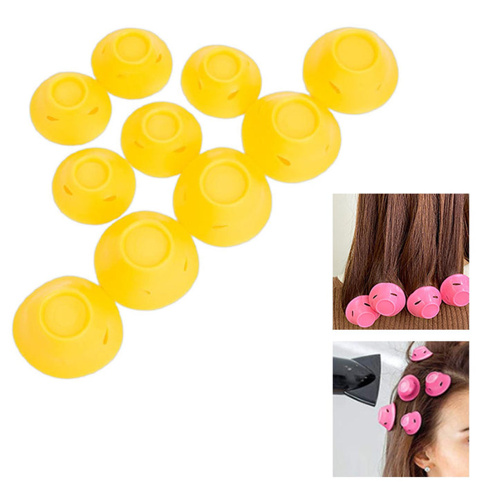 Crofta 10 Pieces Silicone Hair Rollers Curling Rods Headband Gift Household Durable Yellow