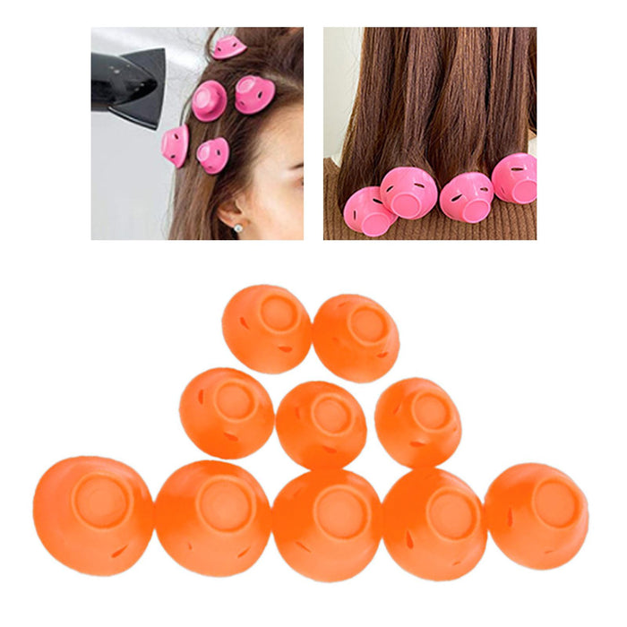 Crofta 10 Pieces Silicone Hair Rollers Curling Rods Headband Gift Household Durable Orange