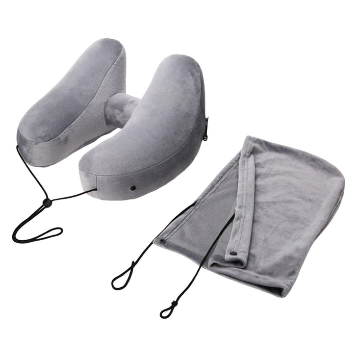 Crofta Portable Travel Inflatable Neck Pillow Convenient Storage Ergonomic U Shape Grey