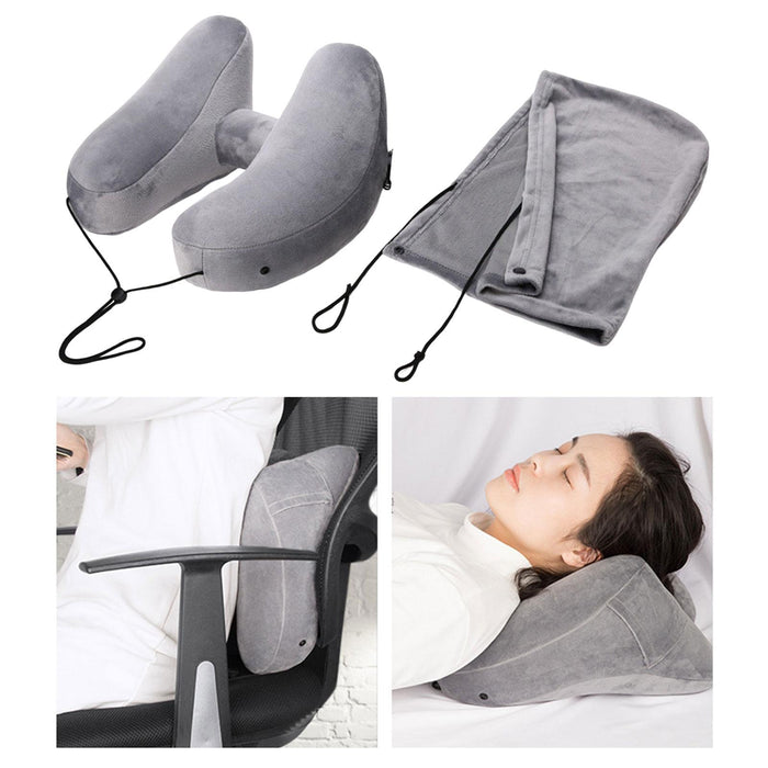 Crofta Portable Travel Inflatable Neck Pillow Convenient Storage Ergonomic U Shape Grey