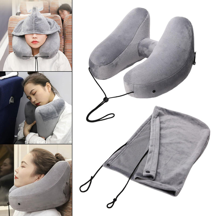 Crofta Portable Travel Inflatable Neck Pillow Convenient Storage Ergonomic U Shape Grey