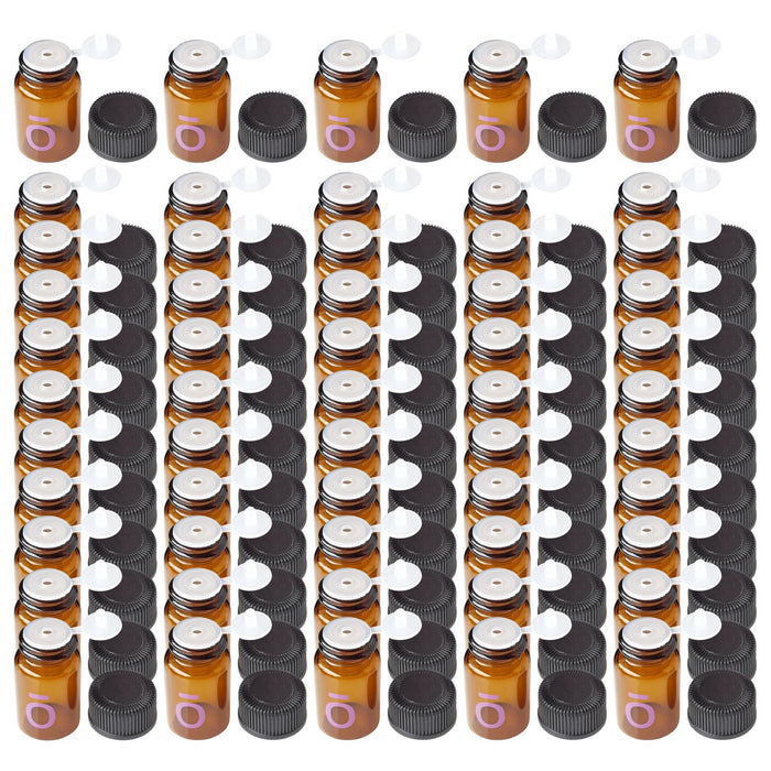 Crofta 100Pcs Essential Oil Bottles with Cap Sample Bottles Travel Mini Glass Vials with Flip Plug