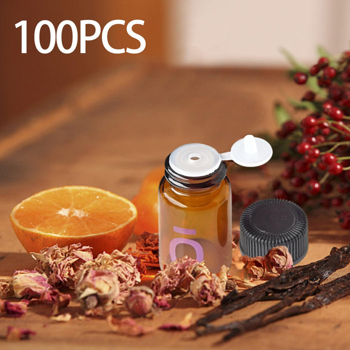 Crofta 100Pcs Essential Oil Bottles with Cap Sample Bottles Travel Mini Glass Vials with Flip Plug