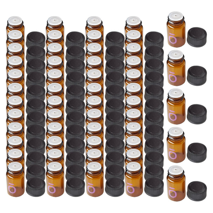 Crofta 100Pcs Essential Oil Bottles with Cap Sample Bottles Travel Mini Glass Vials without Flip Plug