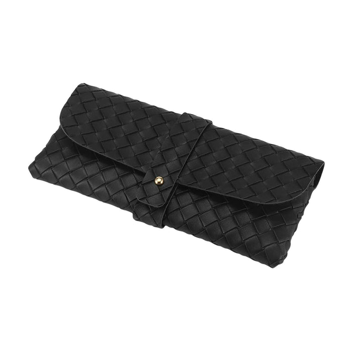 Crofta Woven PU Leather Glasses Case Button Closed Soft Glasses Pouch Bag for Women Black