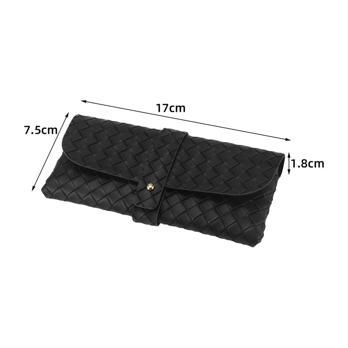 Crofta Woven PU Leather Glasses Case Button Closed Soft Glasses Pouch Bag for Women Black