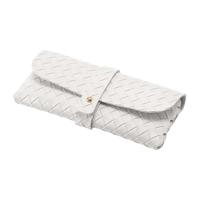 Crofta Woven PU Leather Glasses Case Button Closed Soft Glasses Pouch Bag for Women White