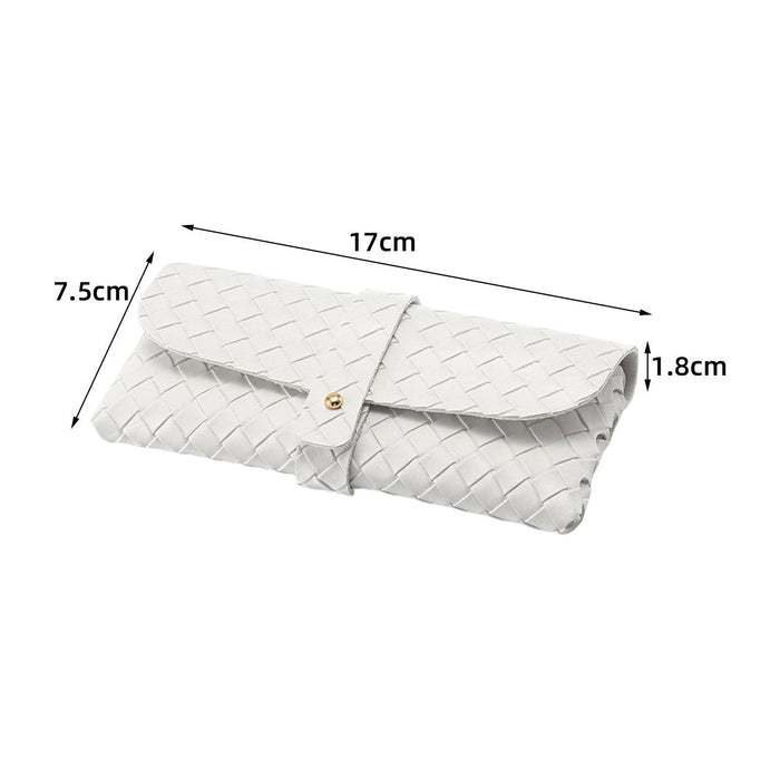 Crofta Woven PU Leather Glasses Case Button Closed Soft Glasses Pouch Bag for Women White