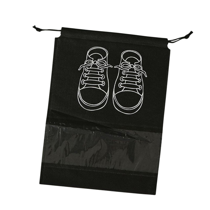 Crofta Travel Shoe Bag Non Woven Drawstring Shoes Storage Bag Convenient Dust Cover Black 32x44cm