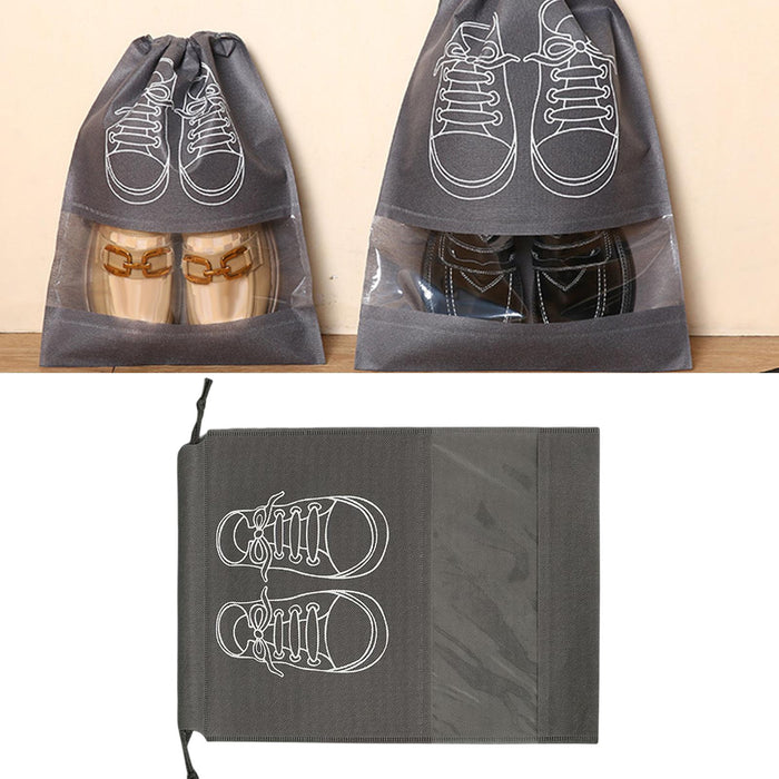 Crofta Travel Shoe Bag Non Woven Drawstring Shoes Storage Bag Convenient Dust Cover Grey 32x44cm