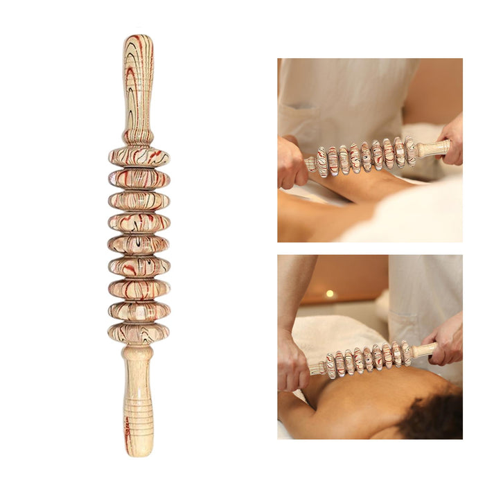 Crofta Wooden Massage Roller Portable Professional 9 Wheels for Body Shoulders Arms