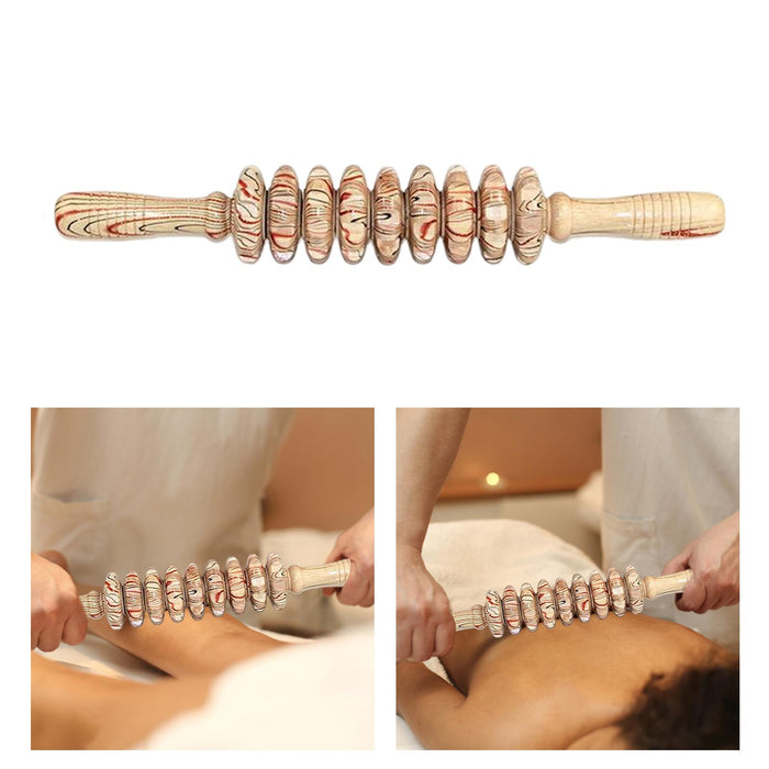 Crofta Wooden Massage Roller Portable Professional 9 Wheels for Body Shoulders Arms