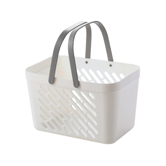 Crofta Bathroom Shower Caddy Basket with Handle Storage Bin Ventilated for Camping Gym White