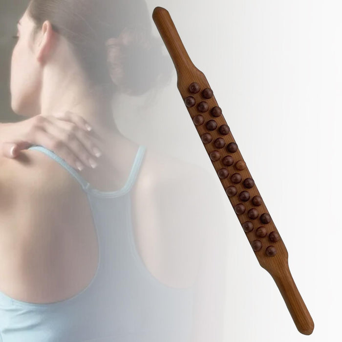 Crofta Wooden Gua Sha Scraping Massage Tool Relaxation Handheld for Waist Back Neck dark brown 28 beads