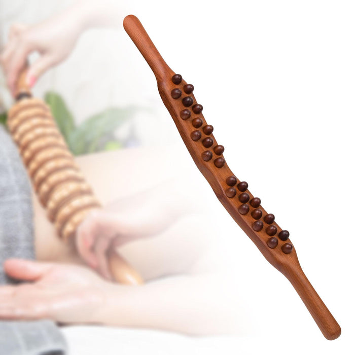 Crofta Wood Massage Roller Stick 26 Beads Point Gua Sha Stick for Abdomen Thigh SPA