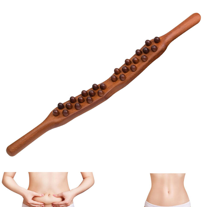 Crofta Wood Massage Roller Stick 26 Beads Point Gua Sha Stick for Abdomen Thigh SPA